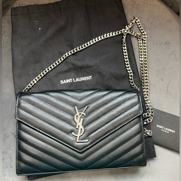 sold-YSL wallet on chain black and silver in size large - Picture 3 of 13